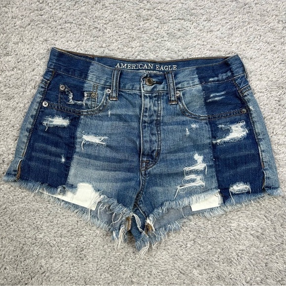 American Eagle Shorts Womens 2 Vintage Hi Rise Festival Button Fly Distressed - Picture 1 of 4
